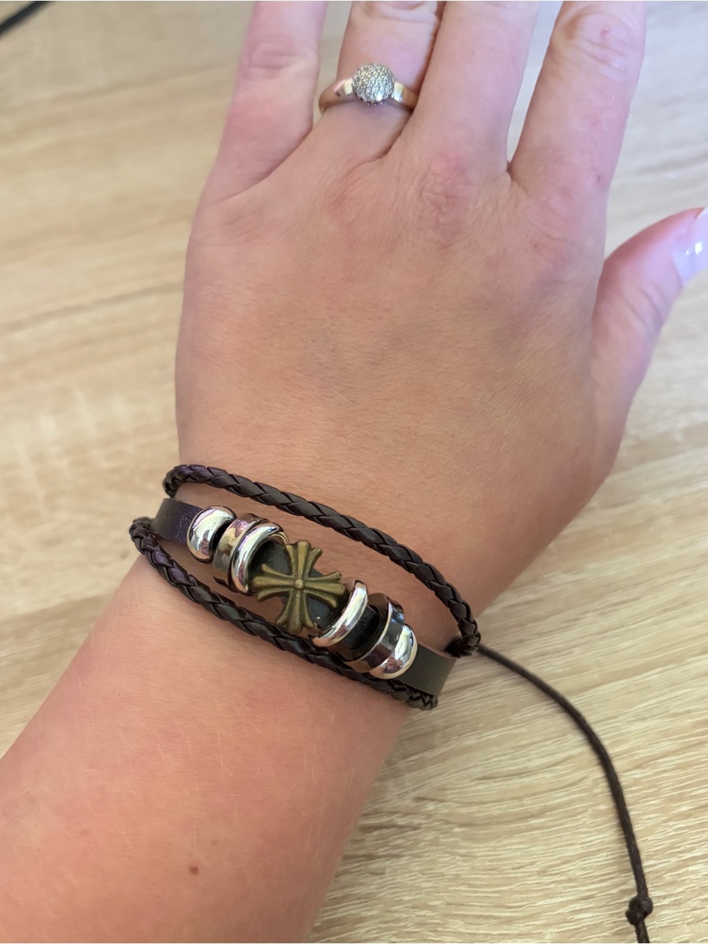 Unisex Brown Bracelet Cross Emblem